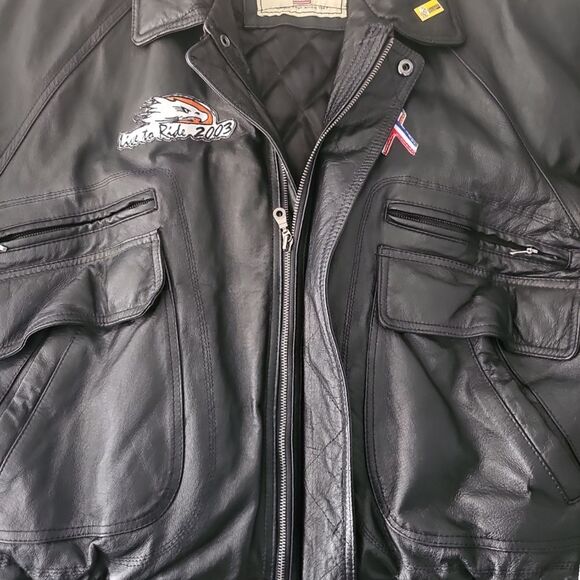 100% Leather Live to Ride American Eagle Biker Jacket Sz XL Leather Vintage Moto - Picture 13 of 16